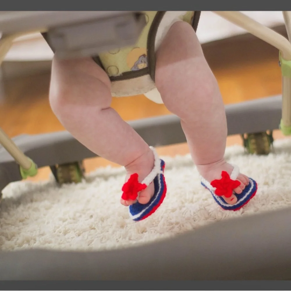 Handmade (by me)‎ Red white and Blue Baby Sandals